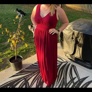 Burgundy Chiffon v-neck Dress